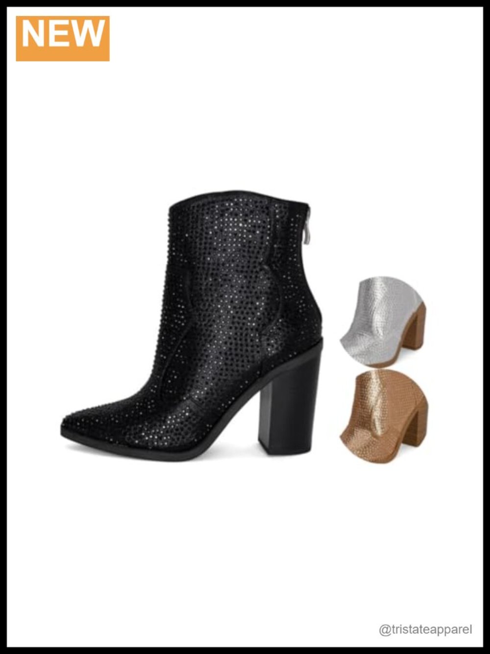 Sparkly Cowgirl Ankle Booties Rhinestone Western Boots 3.25in Heel
